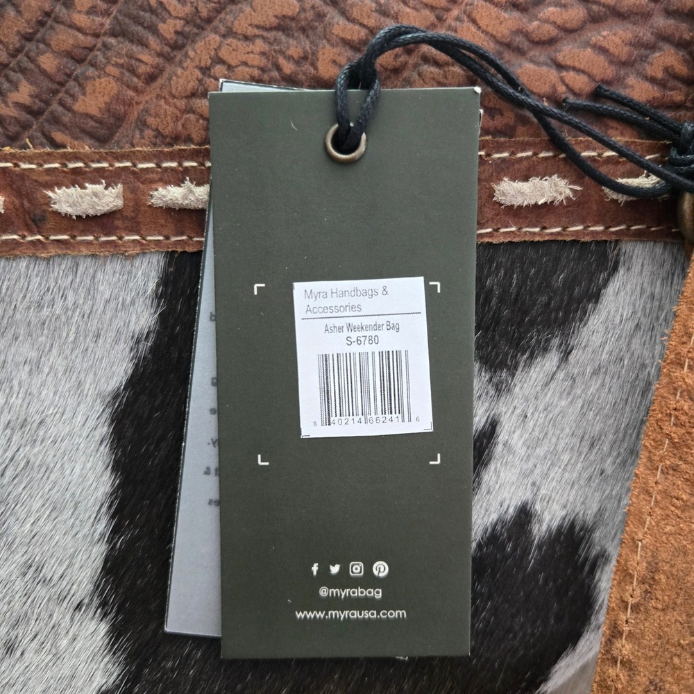 Myra Asher Weekender Bag Upcycled Canvas Hairon Leather Large Bag Boho Tote NWT - Picture 14 of 14